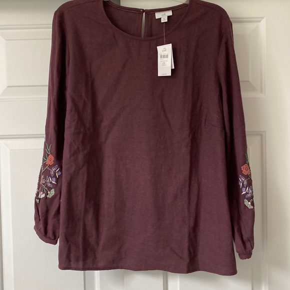 J. Jill Tops - J.Jill Embroidered Sleeve Blouse NWT